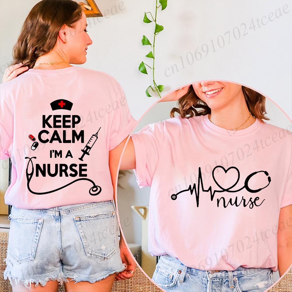 Keep Calm Nurse Print T-shirts Short Sleeve Black Women T-shirt Girl Vintage Tops Tee Shirt Female Harajuku Clothing Streetwear