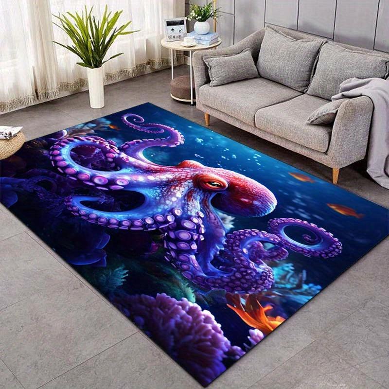 Vibrant Octopus Rug for Living Room Decor - Unique Marine Life Artwork, Ocean-Themed Home Accessories Skid Resistant Carpet