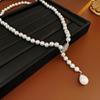 Luxury Long Pearl Tassel Necklace for Women Zircon Leaf Water Drop Shape Pearl Pendent Sweater Chains Elegent Daiy Wear Jewelry