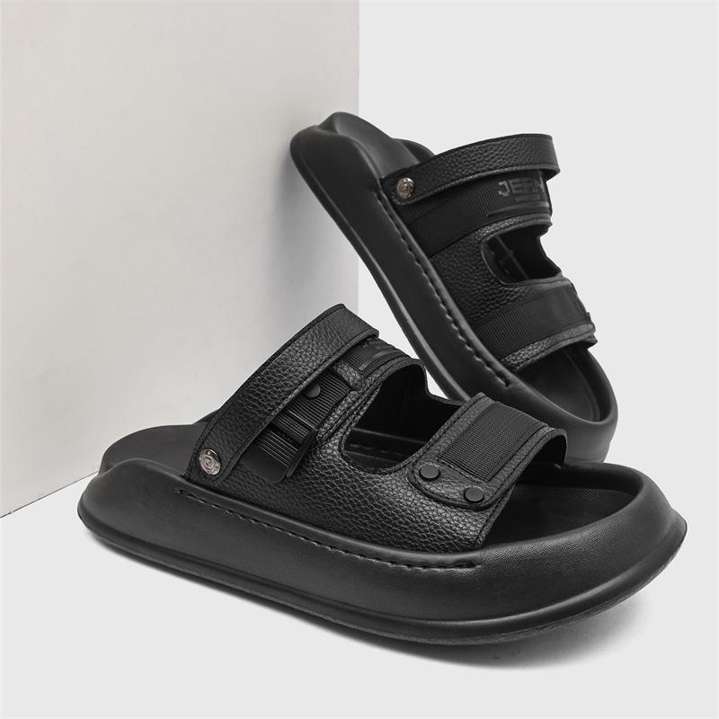 Summer cool thick bottom stepping on shit feeling casual Velcro wading fashion sandals 371279 black -J
