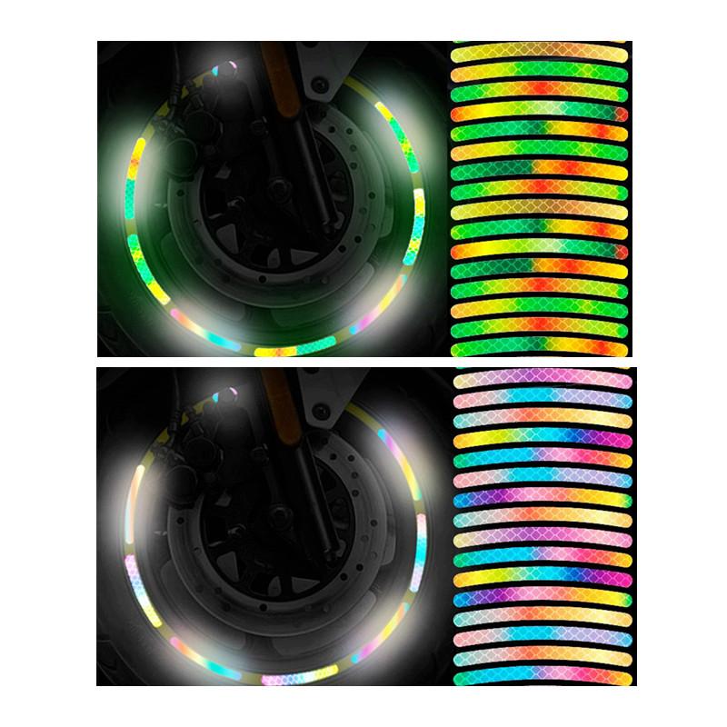 20pcs Colorful Car Wheel Hub Reflectors Stickers Motorcycle Bike Tire Universal Night Reflective Warning Decals Auto Accessories