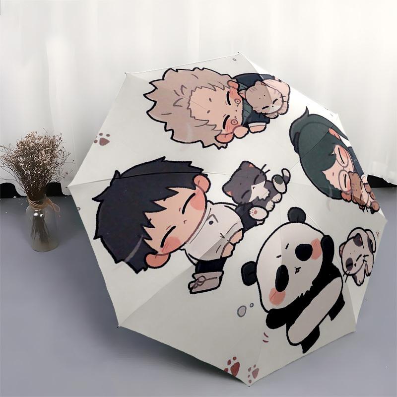 1pc Chibi Characters with Cats - Automatic Opening/Closing Outdoor Umbrella, Portable 3-Fold Design, 8-Bone Iron Frame Outdoor Umbrella, Perfect