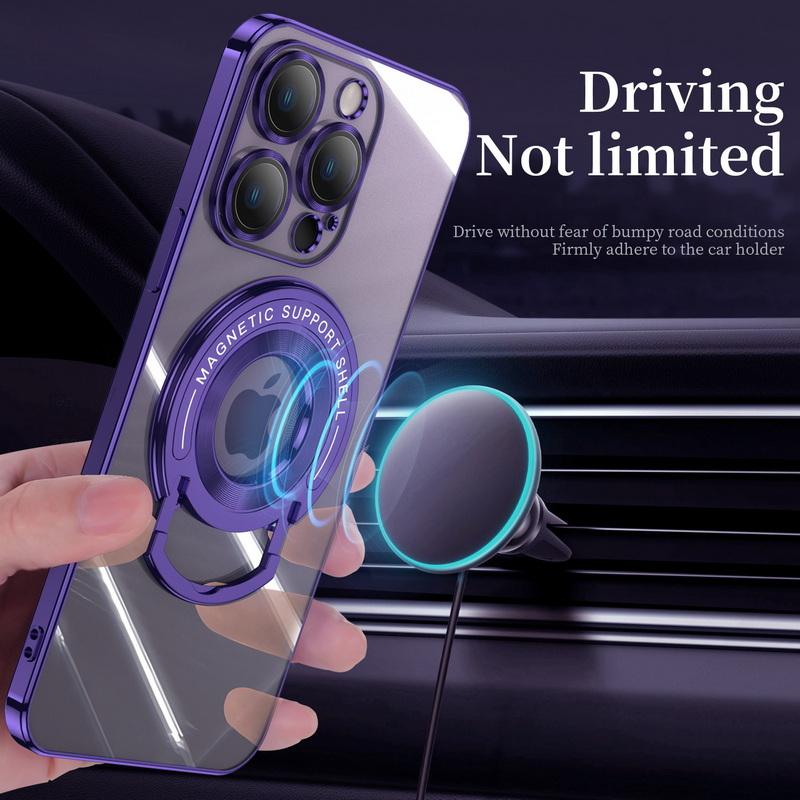 

Металлический магнитный гальванизированный чехол для iPhone 16 15 14 Pro Max 13 12 11 TPU чехол-кронштейн со стеклянной линзой пленка Shell iPhone 14 чёрный