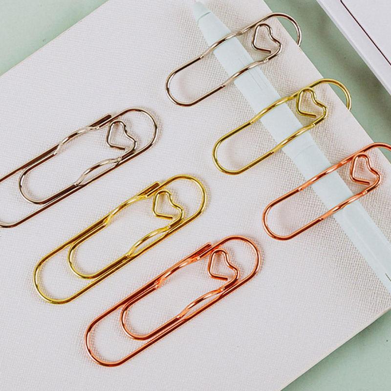8pcs Love Shaped Paperclips Multifunctional Paper Fix Metal Pen Holder Clip Journal Document Clips Notebook Pin Accessories