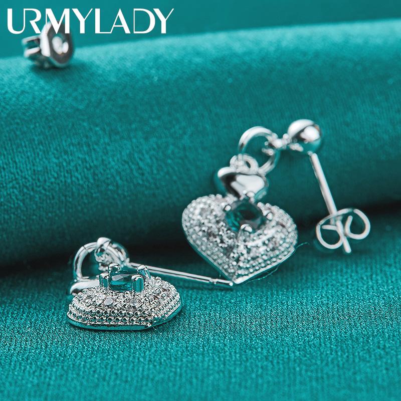 925 Sterling Silver Heart Zircon Stud Earrings For Women Charm Jewelry