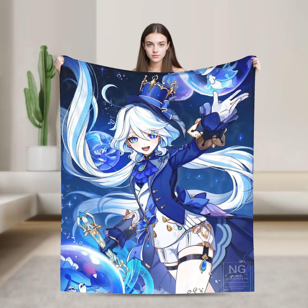 Furina Genshin Impact Spiel Decken Flanell Winter Multifunktion Ultra-Weiche Überwurfdecken für Sofa Reise Teppich Stück