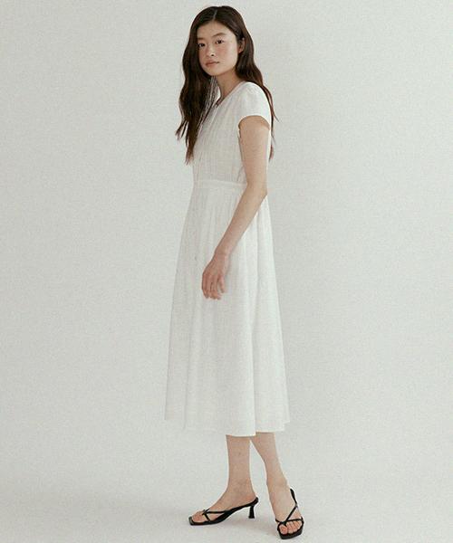 Lingseoul Button Shirring Dress-Ivory