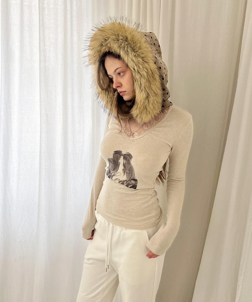 HETIT Fur Trim Balaclava (Dot Beige)