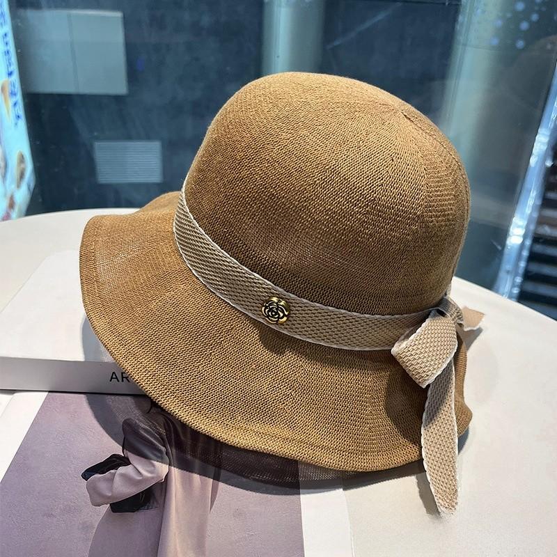 

Cotton Wide Brim Sun Hat With Bow Knot For Women Summer Sun Protection коричневий