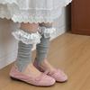 Foot Treading Pile Socks Summer Lace Edge Solid Color Boneless Socks Mid-calf Socks for Women