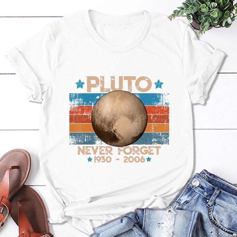 Vintage Never Forget Pluto Nerdy Astronomy Space Science T-Shirt Fashion Creative Design Round Neck Short Sleeve Tees