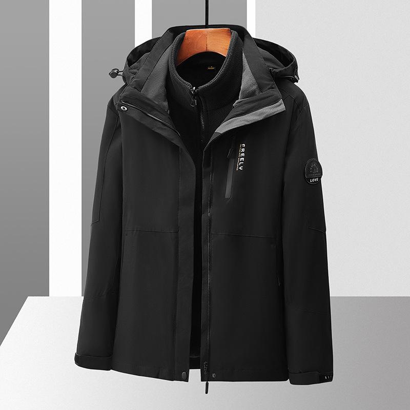 2023 New Men's Outdoor Casual Jacket Waterproof and Windproof Three-in-one Detachable Autumn and Winter Jacket Mountaineering Suit