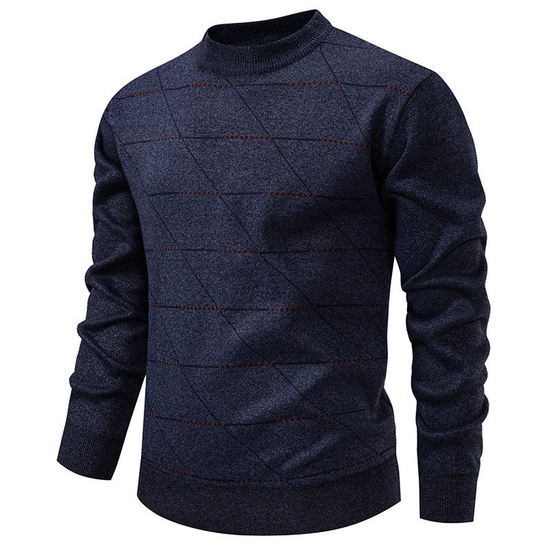 Men's Velvet-Lined Knit Sweater - Warm Autumn/Winter Round Neck for Middle-Aged Dads