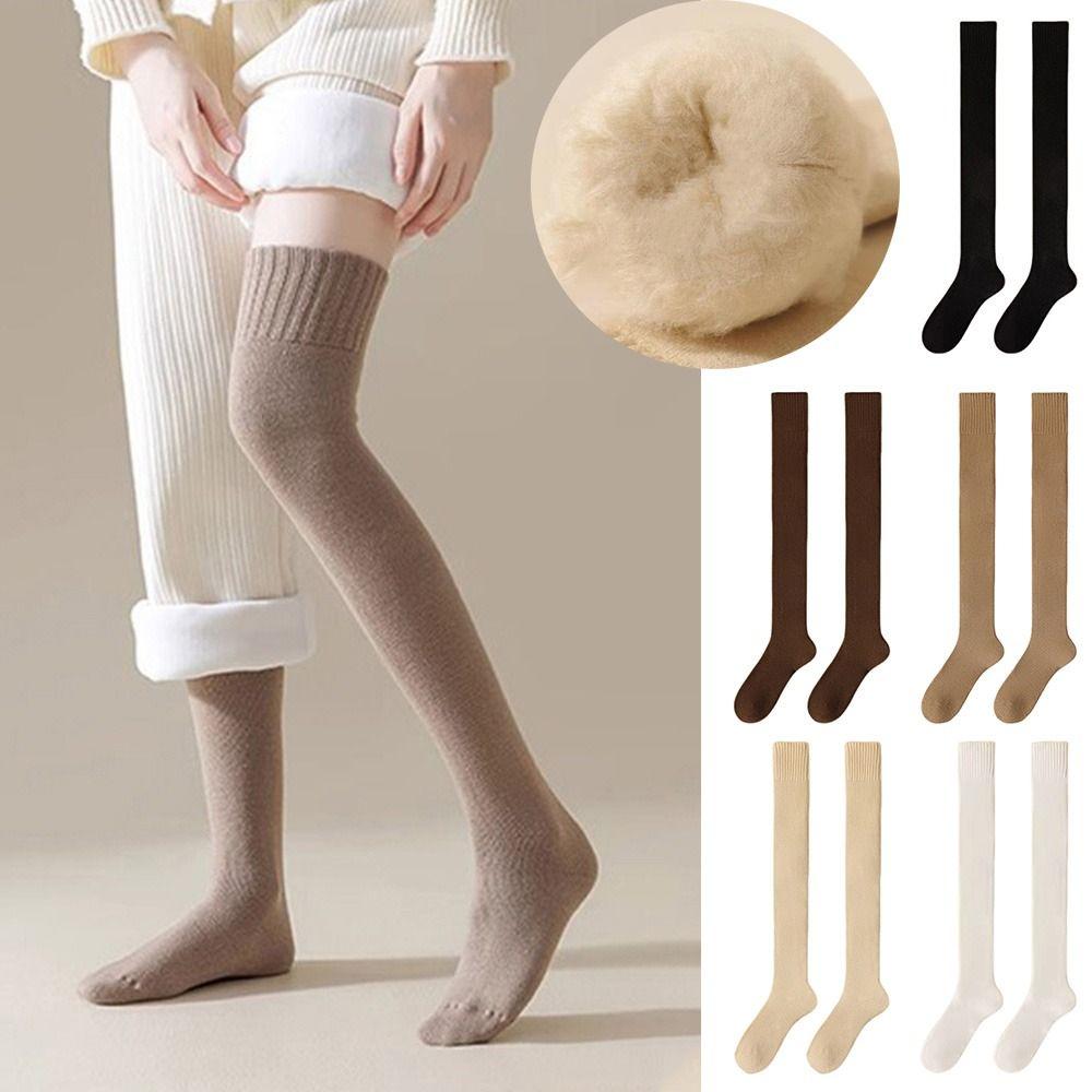 1 Pair Thicken Women's Socks Solid Color Warm Thick Stockings High Knee Socks  Warm Knees and Legs