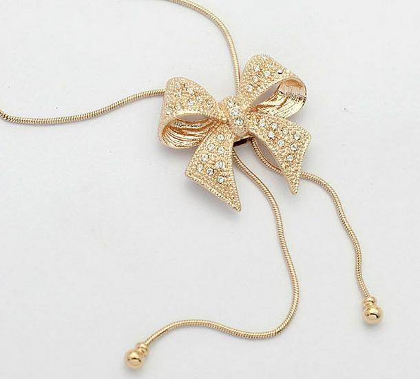 Versatile Fashion Bow Diamond Sweater Chain – Korean Style Long Necklace