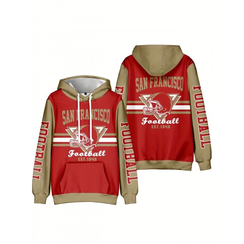 Mens Hooded Sweatshirt 3D Digital Print San Francisco Football Graphic Casual Sports Pullover