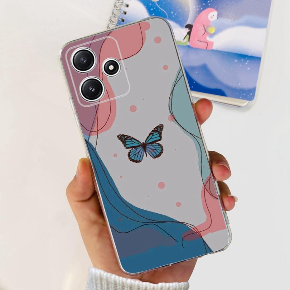 Cute Flower Cat Painted Case For Xiaomi Redmi 12 5G 2023 Soft Silicone TPU Back Cover For Redmi12 5G Global Phone Bumper
