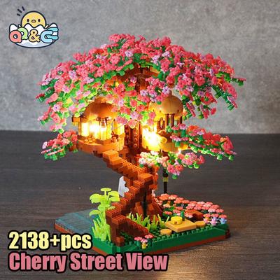 Sada stavebních bloků Mini Sakura Tree Stavební kostky z třešňového květu se světlou ozdobou modelu domu na stromě Romantický dárek pro přítelkyni