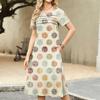 Ladies' Floral Printed Casual And Fashionable Short Sleeved Round Neck Dress