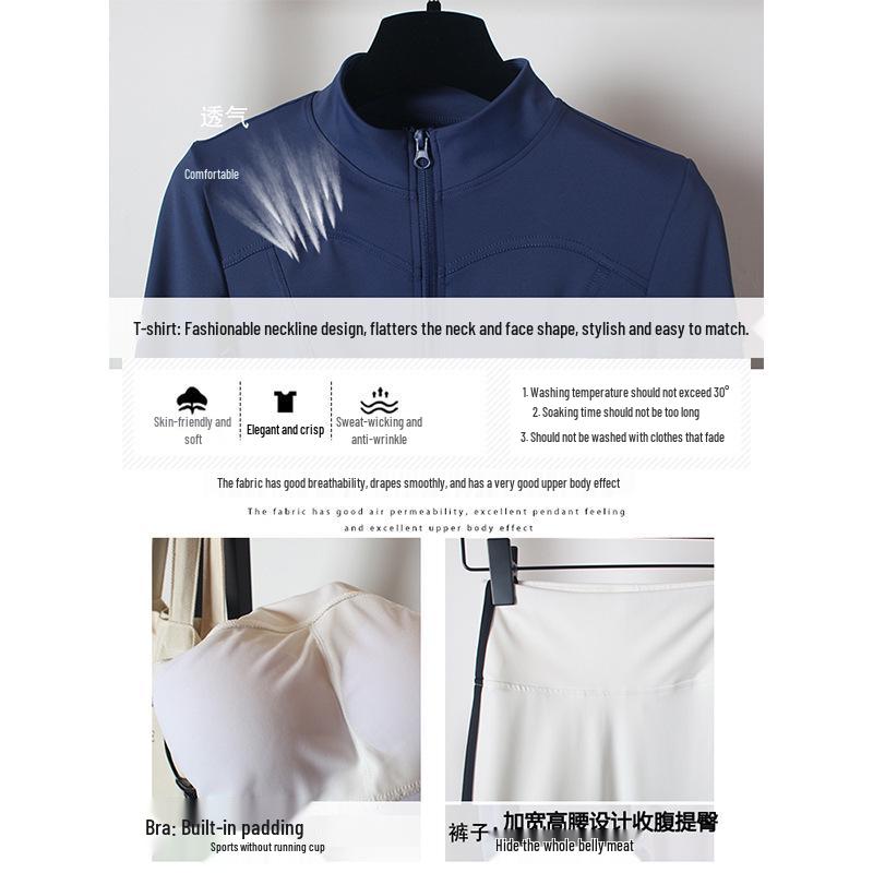 Damen Yoga Sportbekleidungsset: Hochtaillierte Schlaghosen, Schlankmachend, Tanz, Laufen, Reißverschluss, Dreiteilig für Herbst/Winter.