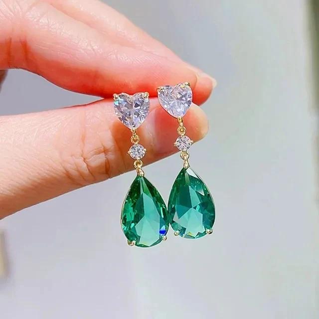 New Popular Women'S Pendant Emerald Earrings Retro Party Accessories With Bright Green Zirconia Elegant  Jewelry Gifts