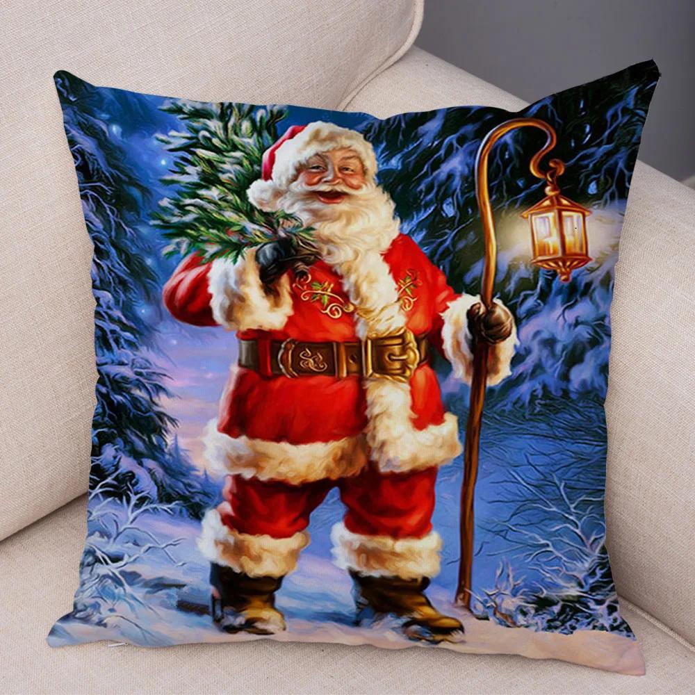 Merry Christmas Santa Claus Cushion Cover Decor Cute Cartoon Pillow Case Plush Pillowcase for Children Room Sofa 45x45cm