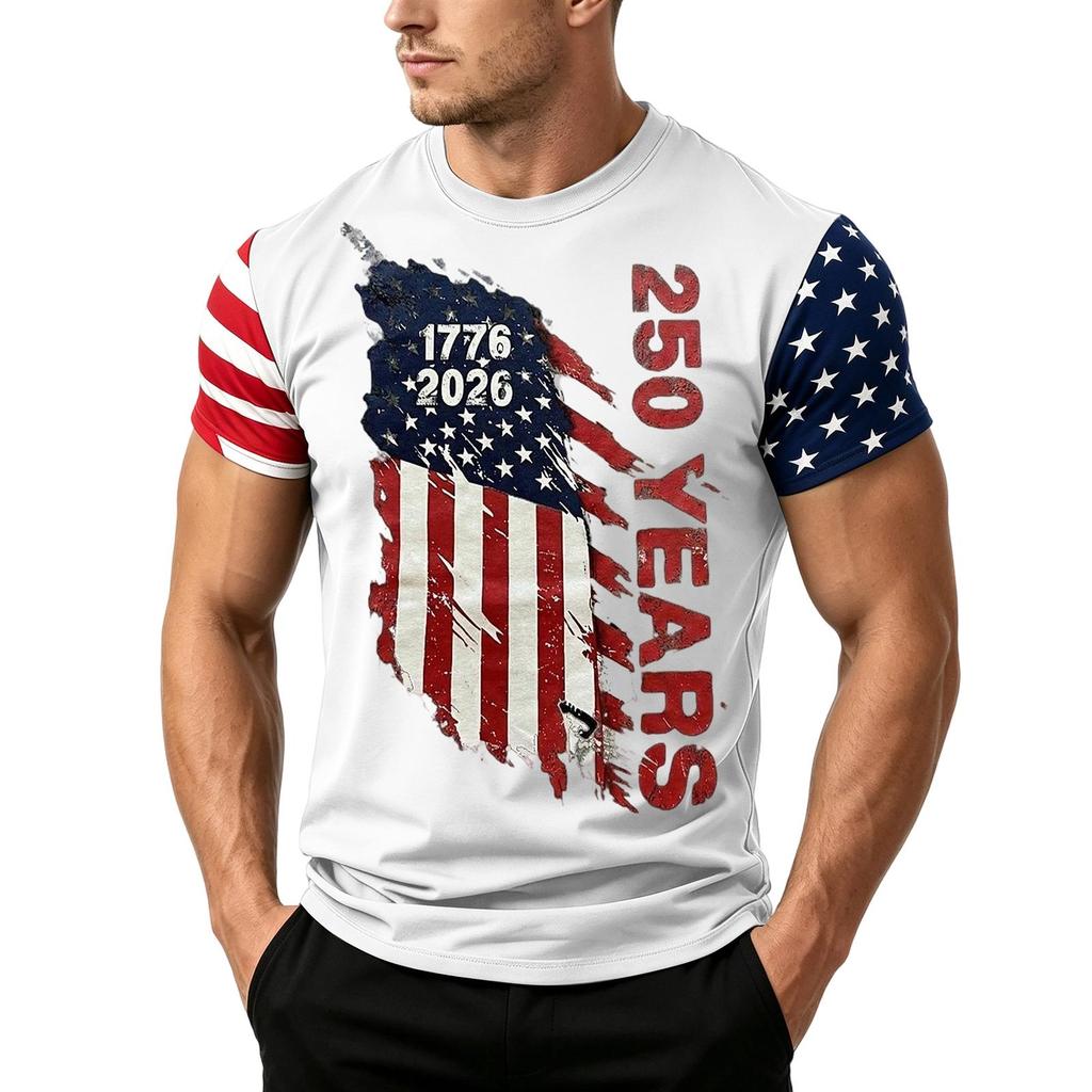 Men's Independence Day Flag Print Short Sleeve T-Shirt, Loose Casual Daily Summer Tops