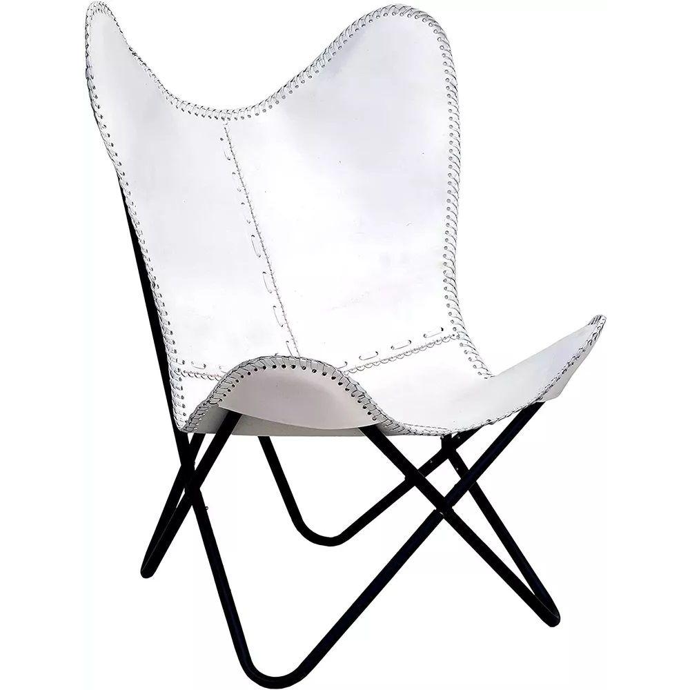 Handmade Vintage White Leather Butterfly Chair Relax Arm Chair