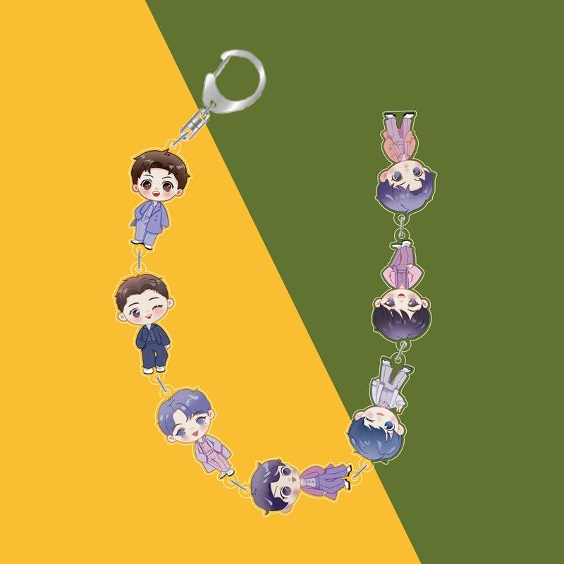 BTS Cute Cartoon Acrylic Chain Keychain, Bangtan Boys Multi-Figure Beaded Charm, Kpop ARMY Fans Bag Accessory