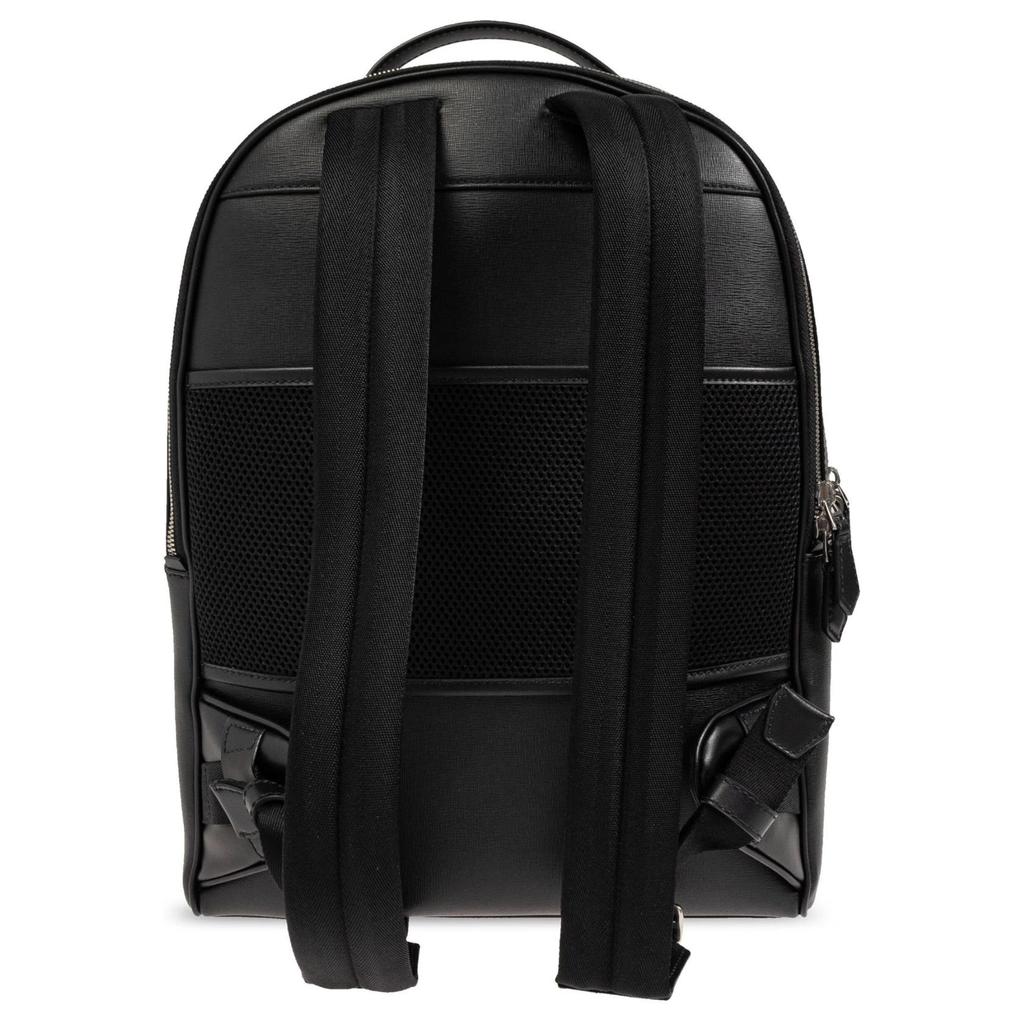 Bally Mythos Silver Logo Letter Stripe Detail Leather Backpack Unisex Backpack Black 6308460