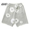 Men Daily Short Pants Summer Shorts Flower Print Drawstring Elastic Waist Loose Pockets Street Style Pleated Vacation Beach Sport Casual Homewear