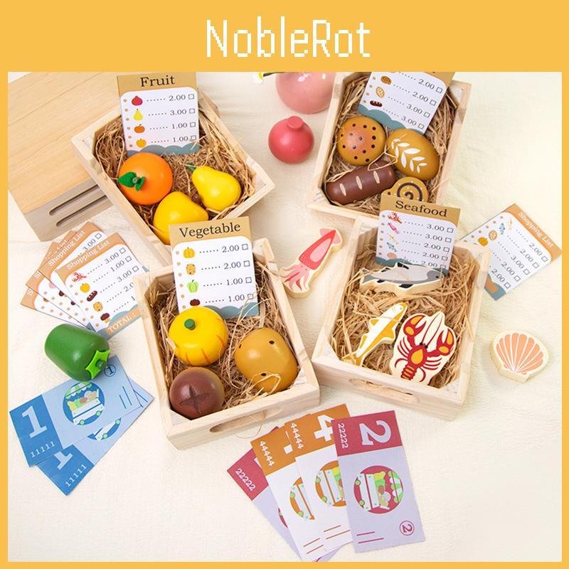 Wooden Pretend Play Kitchen Toy Set With Fruits Vegetables And Bread For Kids Learning