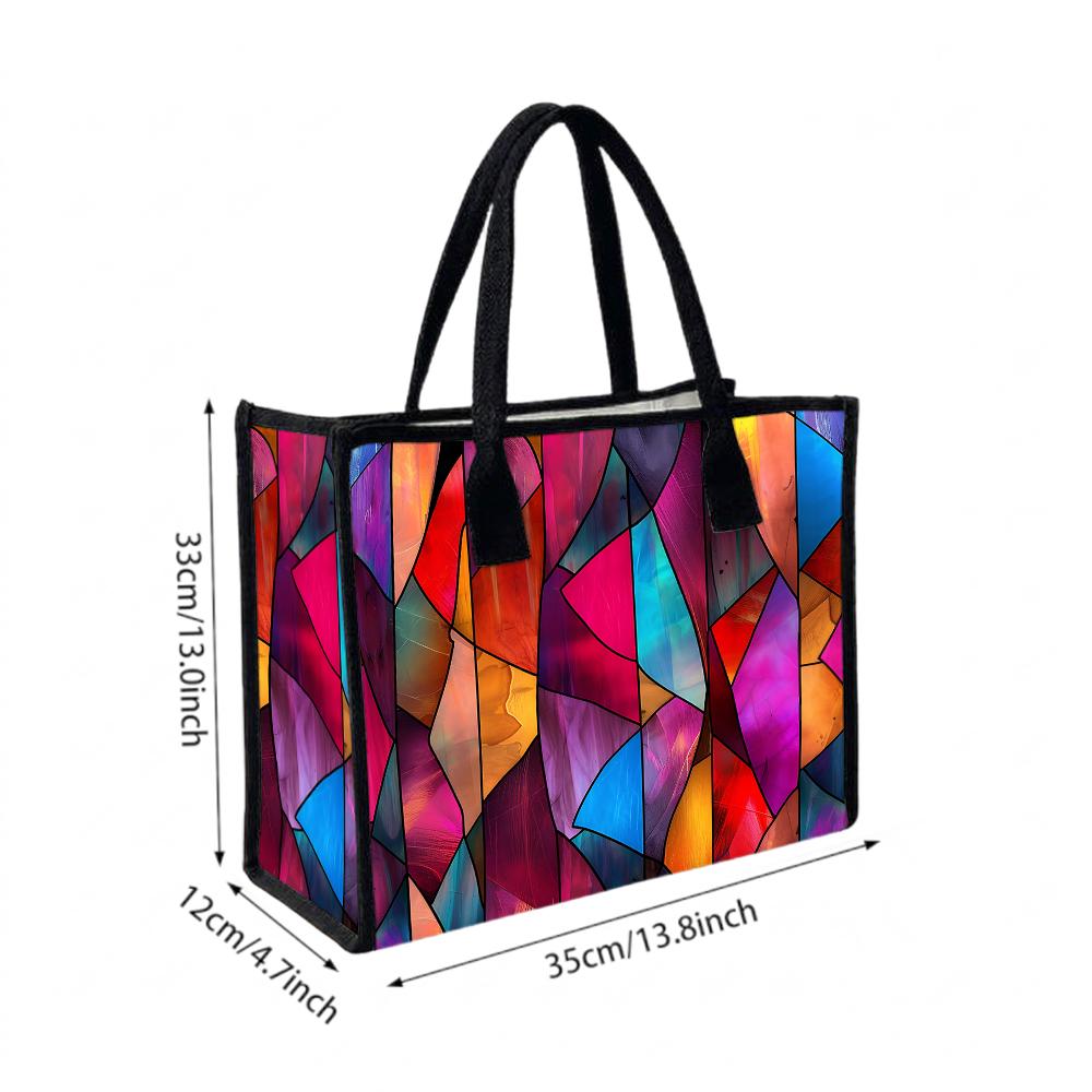 Colorful Stained Glass Pattern Tote Bag Fashion Casual Large Capacity Portable Daily Handbag for Women