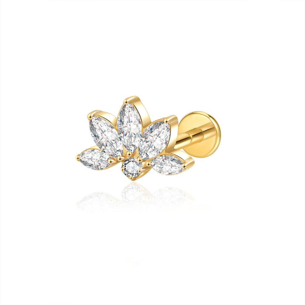 Hot Selling Gold Plated Titanium Alloy Wedding Trendy Ear Piercing Jewelry for Female Children with Zircon Gold Crown