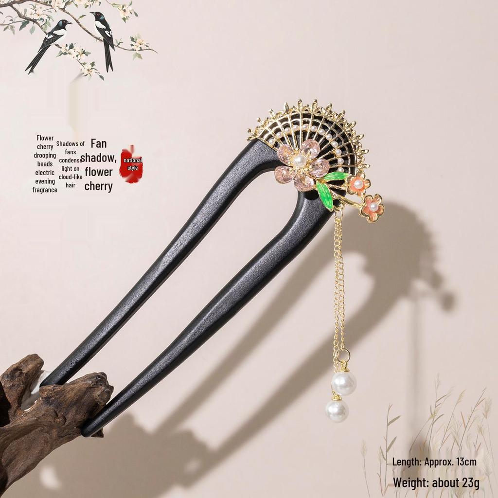 Elegant U-Shaped Tassel Hairpin: Ancient Chinese Style Floral Hair Accessory for Hanfu & Qipao Updos