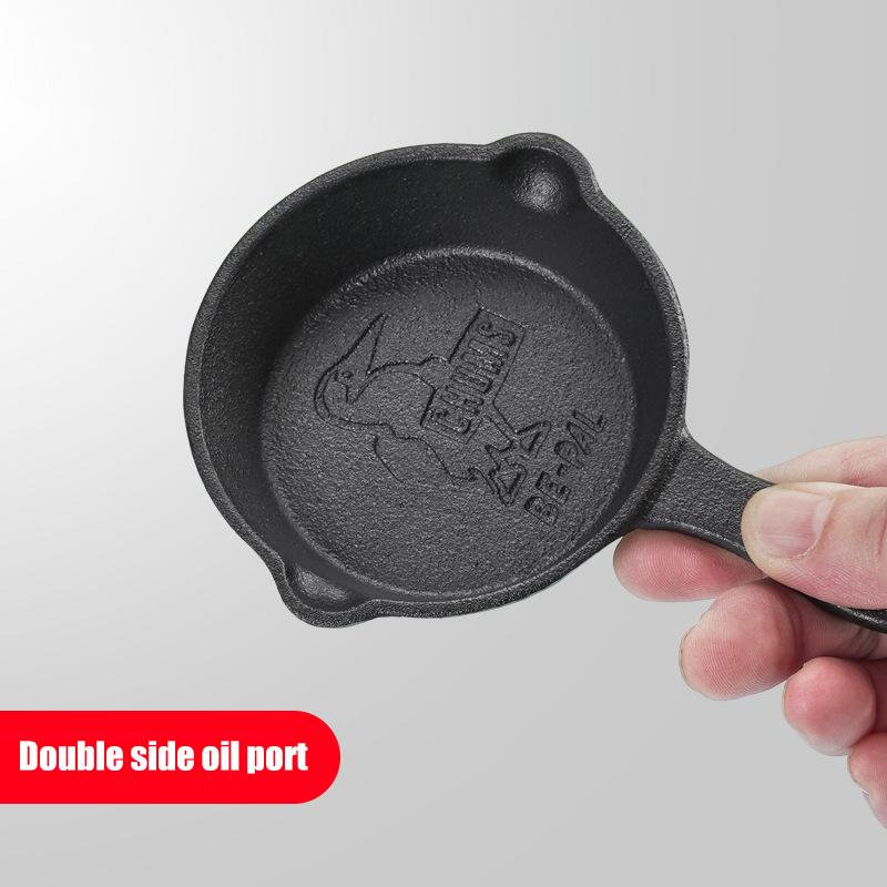 Thickened Cast Iron Mini Egg Frying Pan 8/10cm Double Drip-Spouts Mini Cooking Pot Uncoated Wooden Handle Non Stick Frying Pan