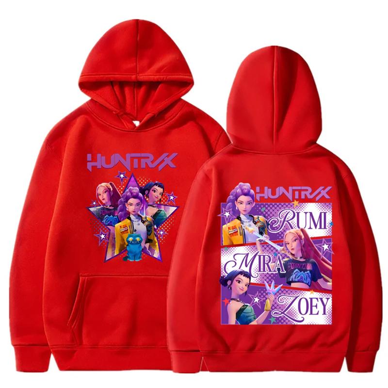 KPop Cazadores de Demonios Huntrix Sudaderas Hombre Mujer Casual Película Estampada Sudadera con Capucha Moda Femenina Sudadera con Capucha XL rojo