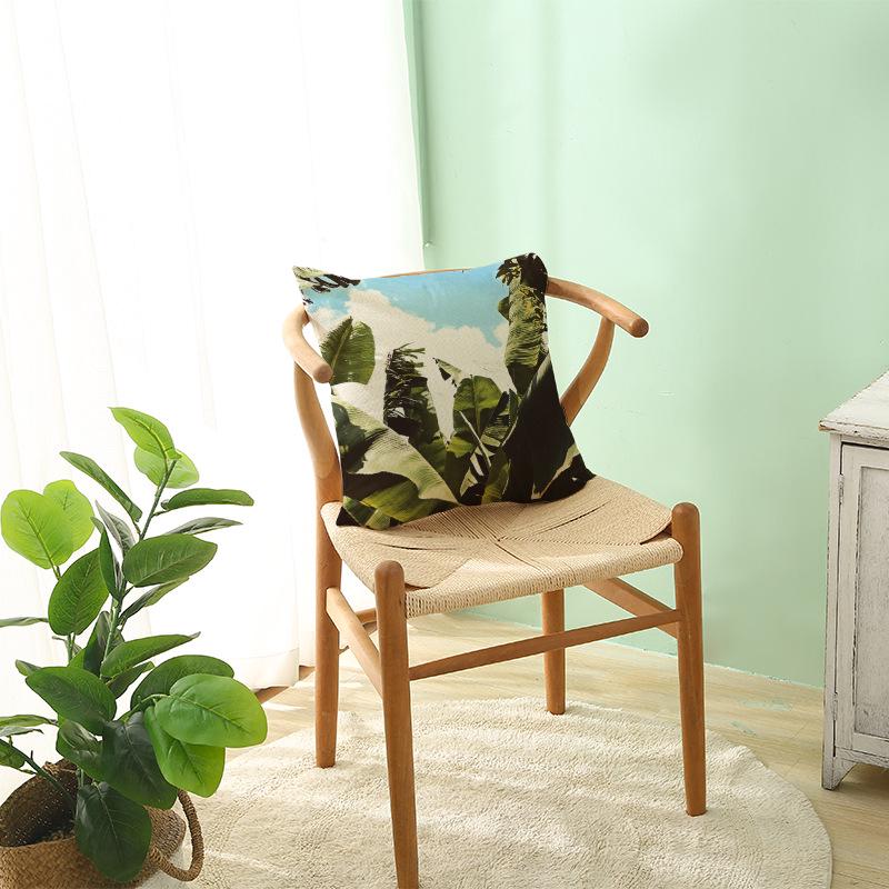 Tropical Green Leaf Linen Pillowcase - Nordic Style Sofa Cushion Cover