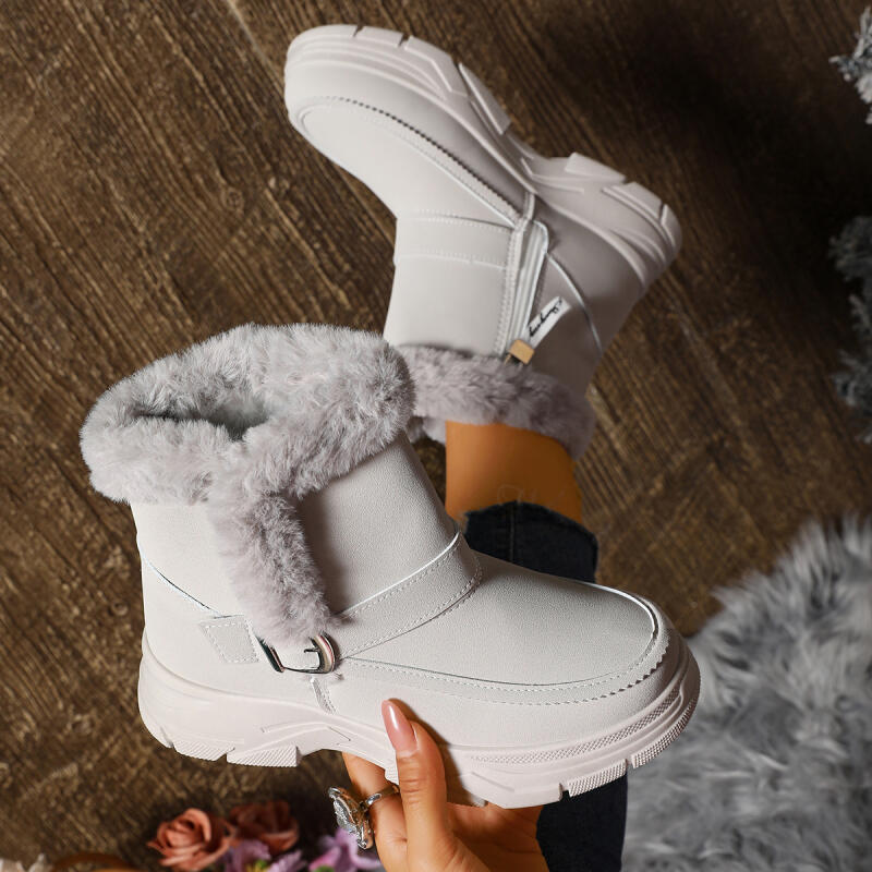 Fashion Comfort Thick Bottom Non Slip Furry Snow Boots Women 2025 Winter Fluffy Fur Chunky Platform Suede Ankle Boots Warm Plush Shoes