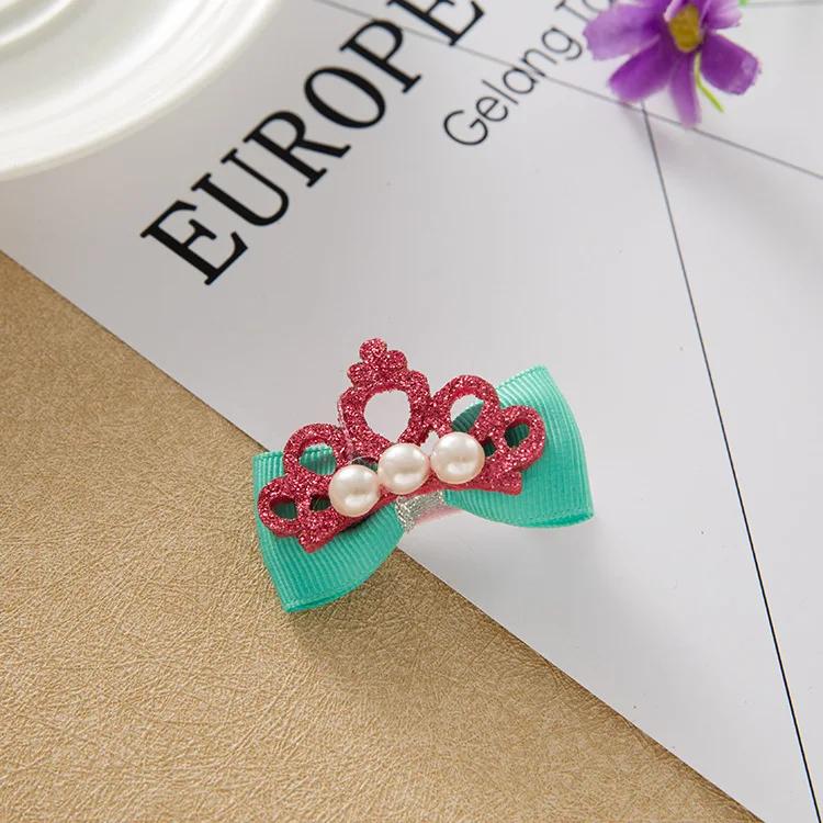 1Pcs Baby Girls Children Shiny Crown Rhinestone Hairpins Princess Ribbon Bow Crystal Hair Clip Pearl Barrette Accessories