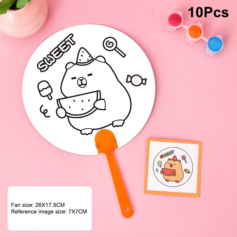 

10 шт. Мультяшный милый капибара граффити живопись летний веер игрушки креативный круглый ручной веер пустой граффити ручной веер для вечеринки детские подарки