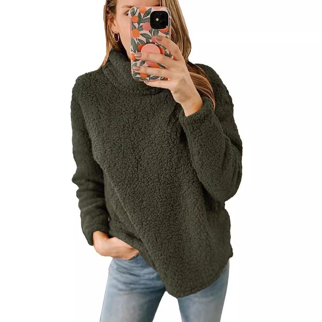 2025 autumn and winter European and American women's clothing cross-border new wool turtleneck solid color sweater plush top women