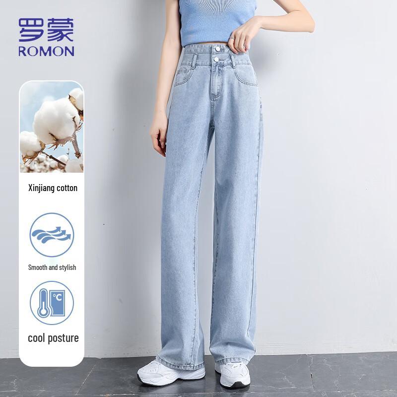 

Luomeng Women s High-Waisted Double-Button Loose Wide-Leg Jeans S