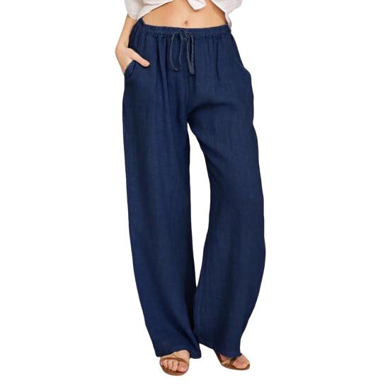 Women Harem Pants Elastic Waist Adjustable Drawstring Wide Leg Trousers with Pockets Solid Color Casual Lounge Pants