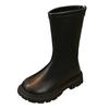 Autumn Winter Children High Boots For Girls Fashion Korean Style Non-Slip PU Leather Back Zipper Versatile Chic Platform Shoes