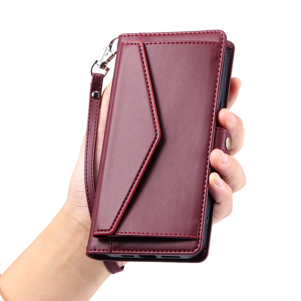 For iPhone 17 Air Leather Case with Wrist Strap Wallet Stand Phone Cover