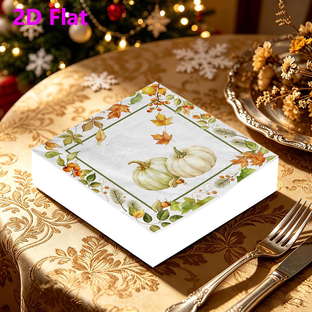 20pcs Disposable Napkins with Pumpkin, Maple Leaves Pattern Print for Wedding,Parties,and Daily Use for Thanksgiving Fall Christmas Table Decoration