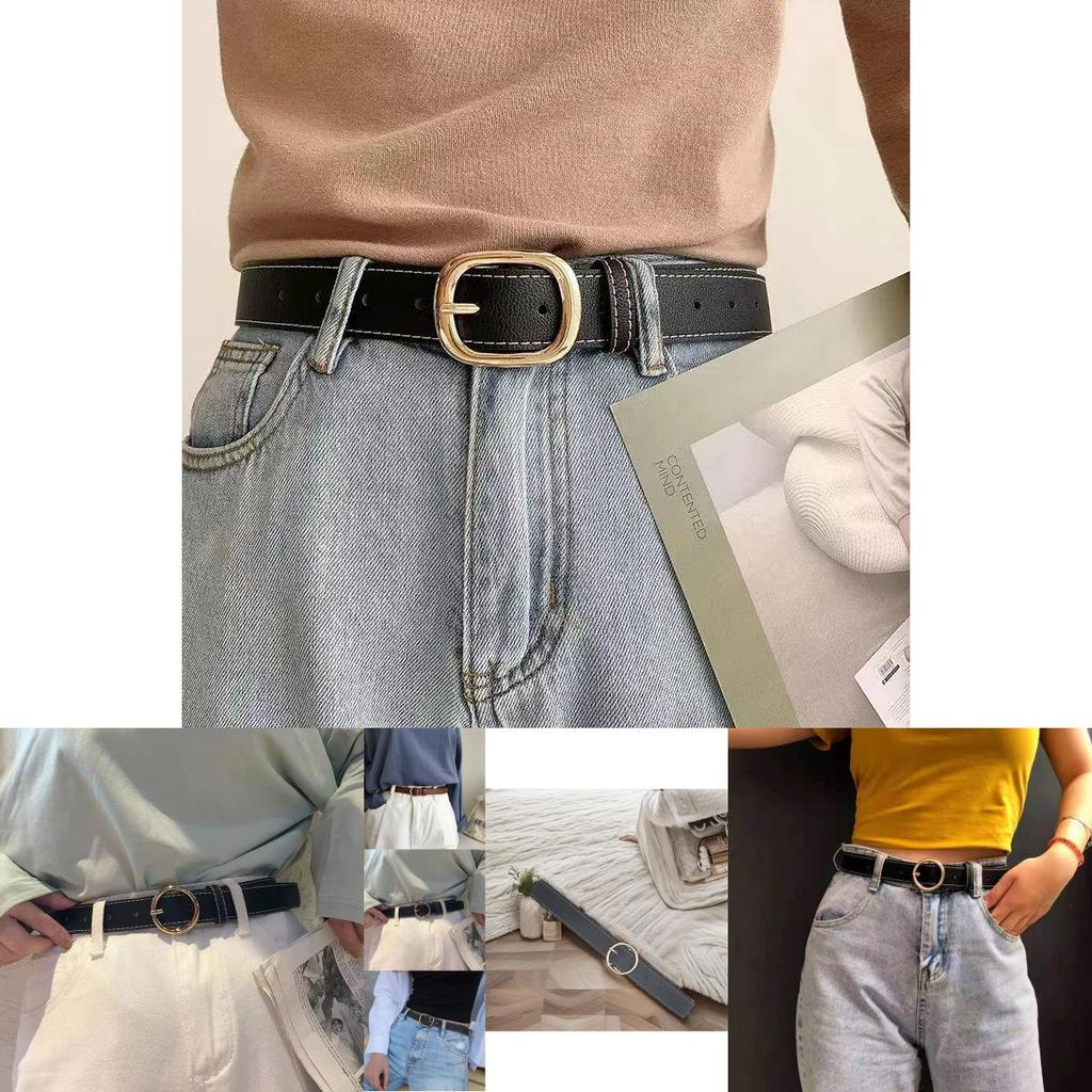 Chic Women's Simple Gold Buckle Waist Belt Elegant Pu Fabric For School And Everyday Wear
