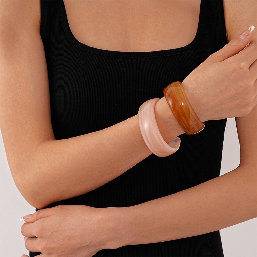 Bohemian Acrylic Bangle Geometric Retro Hand Ring Creative Irregular Wide Bracelet  Women