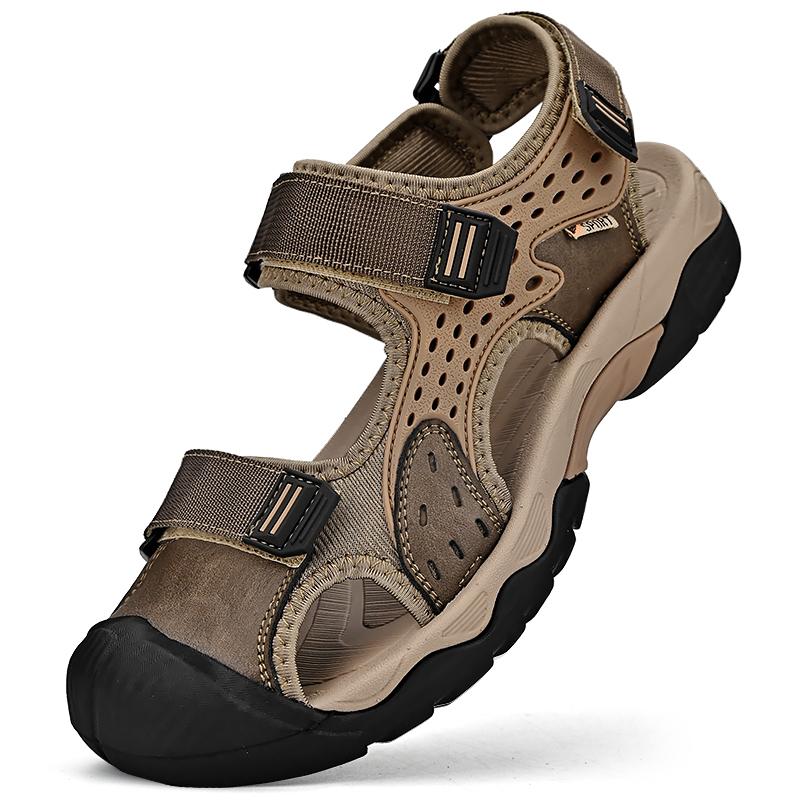 

Бренд бизнес Сандалии Мужские Натуральная кожа Сандалии Полые Повседневная обувь Удобные Однотонные Уличные Мужские Туфли Zapatos Hombre 46 хаки